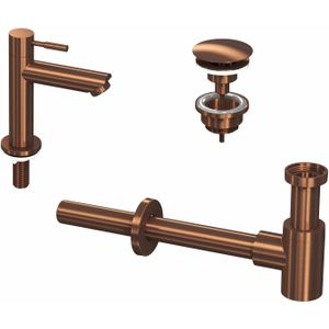 INK 1A Fonteinkraanset - staande Fonteinkraan - laag - always open - plug en designSifon - Mat rose goud 9902402