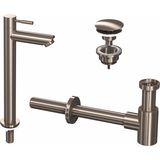 Fonteinkraanset ink hoog model inclusief waste en design sifon brushed nickel