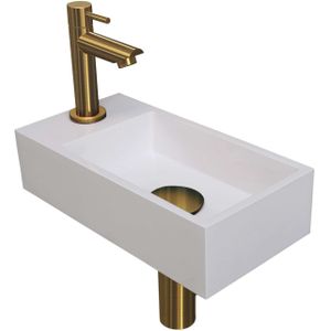 Ink Versus Fonteinpack - Links - Polystone Glans Wit - Toebehoren Brushed Mat Goud - Rechthoekig - 8718835105778 - Wastafels - Fonteinen - Fonteinsets