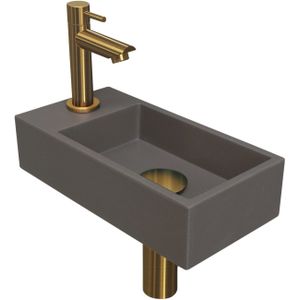 Fonteinset ink versus 36x18x9 cm quartz beton met kraangat links brushed mat goud