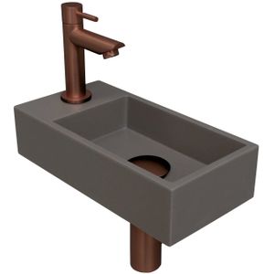 Fonteinset ink versus 36x18x9 cm quartz beton met kraangat links mat rose goud