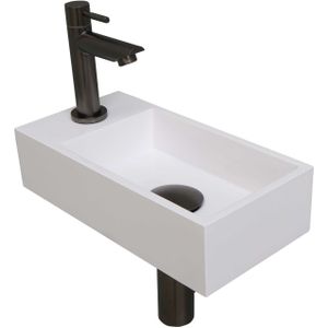 Ink Versus Fonteinpack - Links - Polystone Glans Wit - Toebehoren Gunmetal - Rechthoekig - 8718835105976 - Wastafels - Fonteinen - Fonteinsets