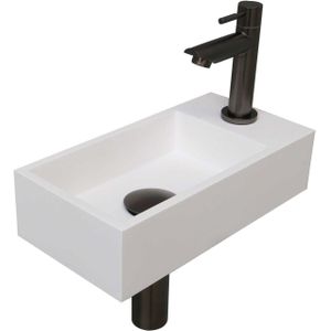 Fonteinset INK Versus 36x18x9 cm Polystone Mat Wit Met Kraangat Rechts Metal Black
