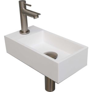 Fonteinset INK Versus 36x18x9 cm Polystone Mat Wit Met Kraangat Links Brushed Nickel