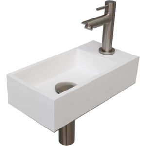 Fonteinset INK Versus 36x18x9 cm Polystone Mat Wit Met Kraangat Rechts Brushed Nickel