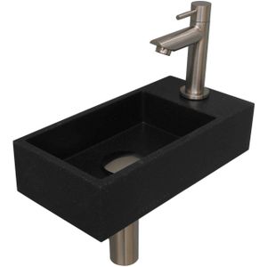 Ink Versus Fonteinpack - Rechts - Quartz Zwart - Toebehoren Brushed Nickel - Rechthoekig - 8718835106140 - Wastafels - Fonteinen - Fonteinsets
