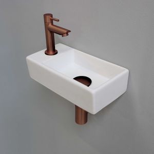 Ink Versus Fonteinpack - Links - Porselein Mat Wit - Toebehoren Mat Rosé Goud - Keramiek - Rechthoekig - 8718835106188 - Wastafels - Fonteinen