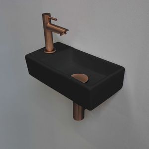 Ink Versus Fonteinpack - Links - Porselein Mat Zwart - Toebehoren Mat Rosé Goud - Keramiek - Rechthoekig - 8718835106201 - Wastafels - Fonteinen