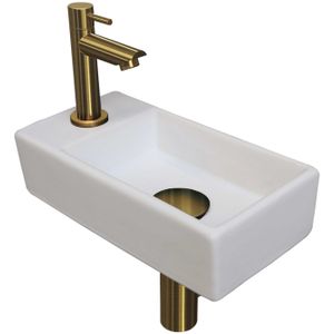 Ink Versus Fonteinpack - Links - Porselein Mat Wit - Toebehoren Brushed Mat Goud - Keramiek - Rechthoekig - 8718835106249 - Wastafels - Fonteinen