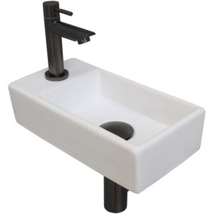 Ink Versus Fonteinpack - Links - Porselein Mat Wit - Toebehoren Gunmetal - Keramiek - Rechthoekig - 8718835106300 - Wastafels - Fonteinen