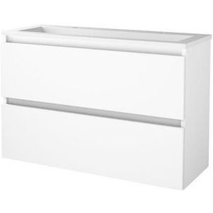 Basic Line 39 Badmeubel Ondiep 100x39cm - Greeploos - Acryl Wastafel Met 2 Kraangaten - Ice White - Badkamermeubels - Badmeubel Sets - 8718835110901