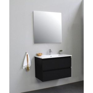 Bewonen Luuk Badmeubel - 80cm - Keramische Wastafel - 1 Kraangat - Mat Zwart - Zonder Spiegel - Bouwpakket - Badkamermeubels - Badmeubel Sets