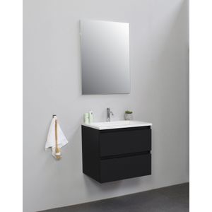 Bewonen Luuk badmeubel - 60cm - acryl wastafel - 1 kraangat - mat zwart - met spiegel - bouwpakket