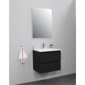 Bewonen Luuk badmeubel - 60cm - acryl wastafel - 1 kraangat - mat zwart - met spiegel - geassembleerd