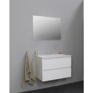 Bewonen Luuk badmeubel - 80cm - acryl wastafel - zonder kraangat - hoogglans wit - met LED spiegel - bouwpakket