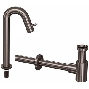 INK 5B Fonteinkraanset - staande Fonteinkraan - hoog gebogen - designSifon - Metal black 9902494