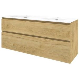 Proline Elegant badkamermeubelset - 140x46x62cm - porselein Elegant wastafel - dubbel - 2 kraangaten - a symmetrisch - MFC Ideal oak/Glans wit 1817442