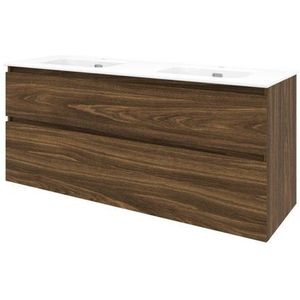 Proline Elegant badkamermeubelset - 140x46x62cm - porselein Elegant wastafel - dubbel - 2 kraangaten - a symmetrisch - MFC Cabana oak/Glans wit 1817443