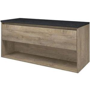 Proline Top wastafelonderkast Set 120x46x54cm onderkast met schap Raw oak en afdekplaat hardsteen Blue stone