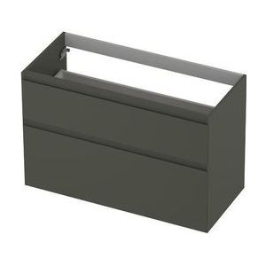 Ink Onderkast - Houten Keerlijst - 2 Laden A-symmetrisch - Mat Beton Groen - 100x45cm - Badkamermeubels - Wastafelonderkasten - 8718835128241