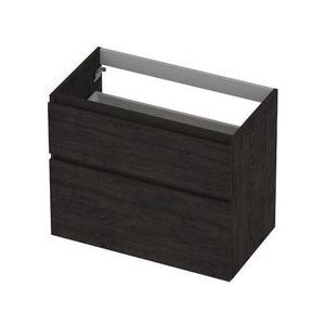INK wastafelonderkast 2 laden greeploos houten keerlijst asymmetrisch 80x45x65cm, houtskool eiken