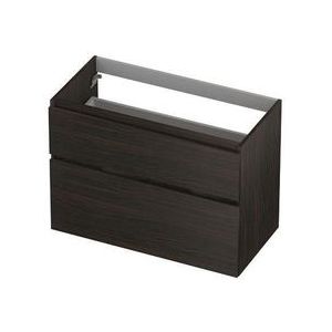 Ink Onderkast 2 Laden Greeploos Hout Decor Met Houten Keerlijst A-symmetrisch - Intens Eiken - 900x450x650 Mm (bxdxh) - Badkamermeubels