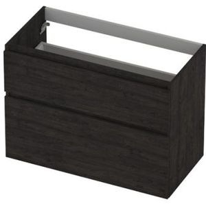 INK wastafelonderkast 2 laden greeploos houten keerlijst asymmetrisch 90x45x65cm, houtskool eiken