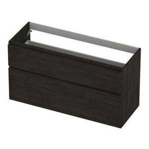 Ink Onderkast 2 laden greeploos hout decor met houten keerlijst a-symmetrisch - Houtskool eiken - 1200x450x650 mm (bxdxh)