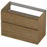 INK Fineer 45 Wastafelonderkast - 90x45x65cm - 2 lades - greeploos - houten keerlijst - a symmetrisch - MDF Fineer Natur 1221830