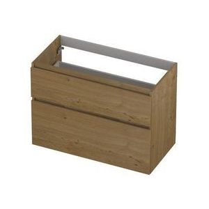 INK Fineer 45 Wastafelonderkast - 90x45x65cm - 2 lades - greeploos - houten keerlijst - a symmetrisch - MDF Fineer Natur 1221830