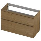 INK Fineer 45 Wastafelonderkast - 100x45x65cm - 2 lades - greeploos - houten keerlijst - a symmetrisch - MDF Fineer Natur 1221840