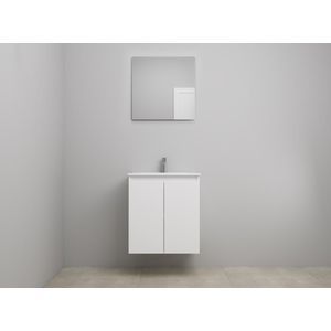 Bewonen Luuk Badmeubel Met 2 Deuren - 60x46cm - Keramiek Wastafel Wit - 1 Kraangaten - Hoogglans Wit - Spiegel - Bouwpakket - Badkamermeubels