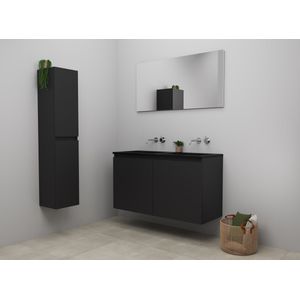 Bewonen Luuk badmeubel met 2 deuren - 120x46cm - acryl wastafel zwart - 0 kraangaten - mat zwart - spiegel - bouwpakket