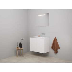 Bewonen Luuk badmeubel met 2 deuren - 80x46cm - acryl wastafel wit - 0 kraangaten - hoogglans wit - LED spiegel - bouwpakket