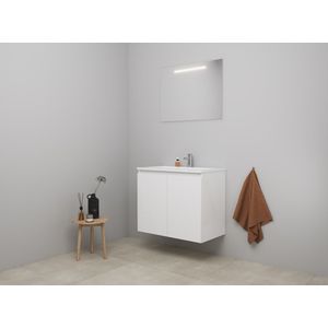 Bewonen Luuk badmeubel met 2 deuren - 80x46cm - acryl wastafel wit - 1 kraangaten - hoogglans wit - LED spiegel - bouwpakket
