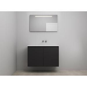 Bewonen Luuk badmeubel met 2 deuren - 100x46cm - acryl wastafel wit - 0 kraangaten - mat zwart - LED spiegel - bouwpakket
