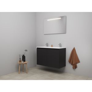 Bewonen Luuk badmeubel met 2 deuren - 100x46cm - acryl wastafel wit - 2 kraangaten - mat zwart - LED spiegel - bouwpakket