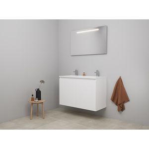 Bewonen Luuk badmeubel met 2 deuren - 100x46cm - acryl wastafel wit - 2 kraangaten - hoogglans wit - LED spiegel - bouwpakket