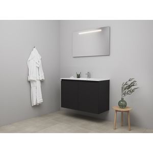 Bewonen Luuk badmeubel met 2 deuren - 100x46cm - keramiek wastafel wit - 1 kraangaten - mat zwart - LED spiegel - bouwpakket