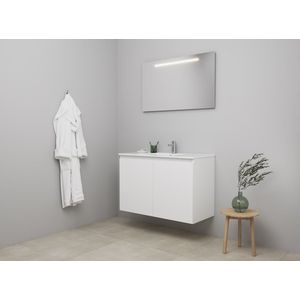 Bewonen Luuk badmeubel met 2 deuren - 100x46cm - keramiek wastafel wit - 1 kraangaten - hoogglans wit - LED spiegel - bouwpakket