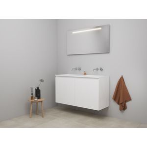 Bewonen Luuk badmeubel met 2 deuren - 120x46cm - acryl wastafel wit - 0 kraangaten - hoogglans wit - LED spiegel - bouwpakket
