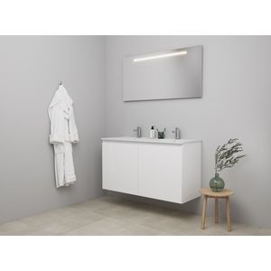 Bewonen Luuk badmeubel met 2 deuren - 120x46cm - keramiek wastafel wit - 2 kraangaten - hoogglans wit - LED spiegel - bouwpakket
