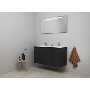 Bewonen Luuk badmeubel met 4 deuren - 120x46cm - keramiek wastafel wit - 2 kraangaten - mat zwart - LED spiegel - bouwpakket