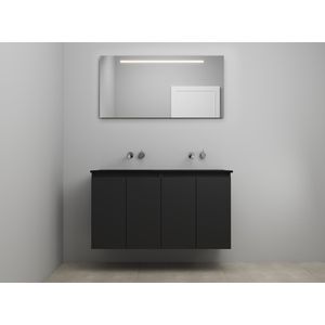 Bewonen Luuk badmeubel met 4 deuren - 120x46cm - acryl wastafel zwart - 0 kraangaten - mat zwart - LED spiegel - Geassembleerd