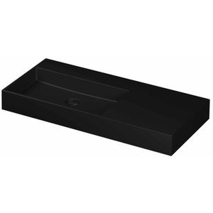 INK United porseleinen wastafel links zonder kraangat met porseleinen click-plug en verborgen overloop systeem 100 x 45 x 11 cm, mat zwart