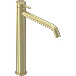 IVY Bond Wastafelkraan Verhoogd - L Model - Geborsteld Mat Goud PVD - Zonder Waste - Messing - Kranen - Wastafelkranen - Opbouw Wastafelkranen