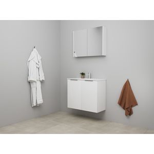 Bewonen Luuk Badmeubel Met 2 Deuren - 80x36cm - Keramiek Wastafel - 1 Kraangat - Hoogglans Wit - Met Spiegelkast - Bouwpakket - Badkamermeubels