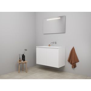 Bewonen Luuk badmeubel met 2 deuren - 100x46cm - acryl wastafel wit - 0 kraangaten - mat wit - LED spiegel - bouwpakket