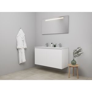 Bewonen Luuk badmeubel met 2 deuren - 120x46cm - keramiek wastafel wit - 2 kraangaten - mat wit - LED spiegel - bouwpakket