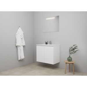 Bewonen Luuk badmeubel met 2 deuren - 80x46cm - keramiek wastafel wit - 1 kraangaten - mat wit - LED spiegel - bouwpakket